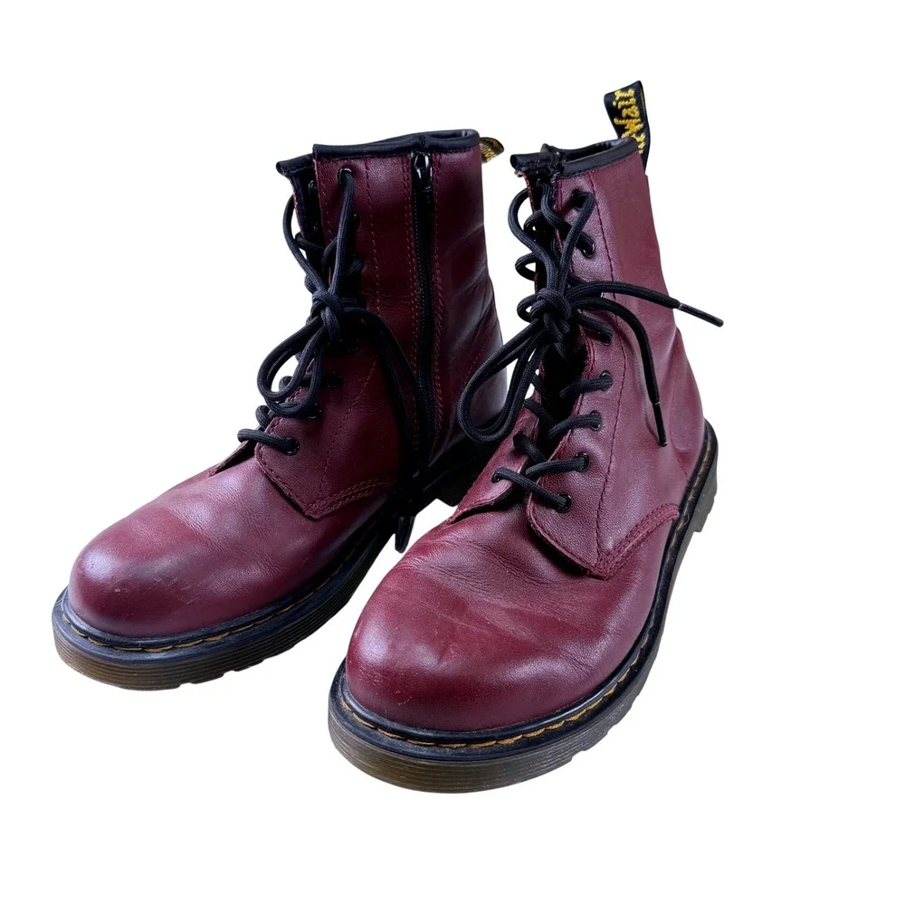 Dr Martens 1460 Y Womens Oxblood Leather Lace Up Side Zip Boots Size 7
